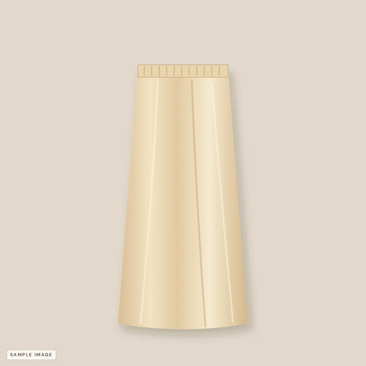 Champagne satin 90s slip skirt with a bias cut, laid flat on cream paper