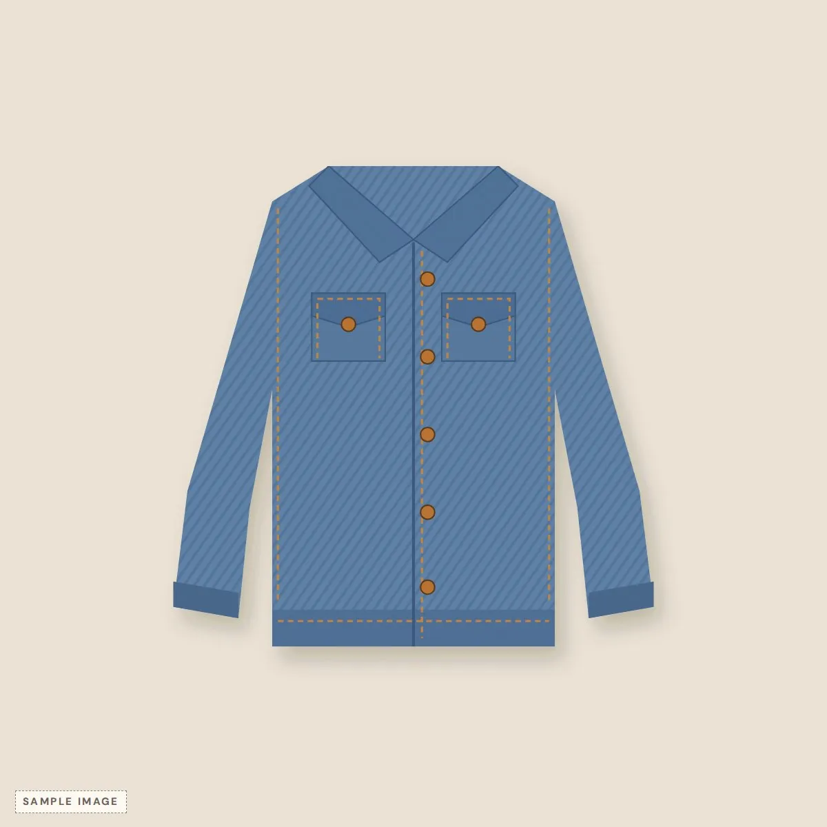 Mid-wash 90s denim jacket laid flat, with two flap chest pockets and copper buttons