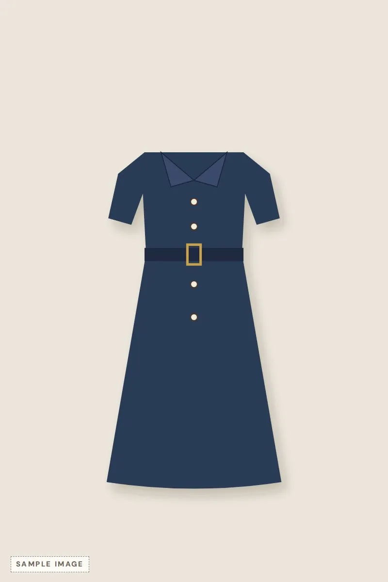 Navy shirtwaist dress with a self-tie belt