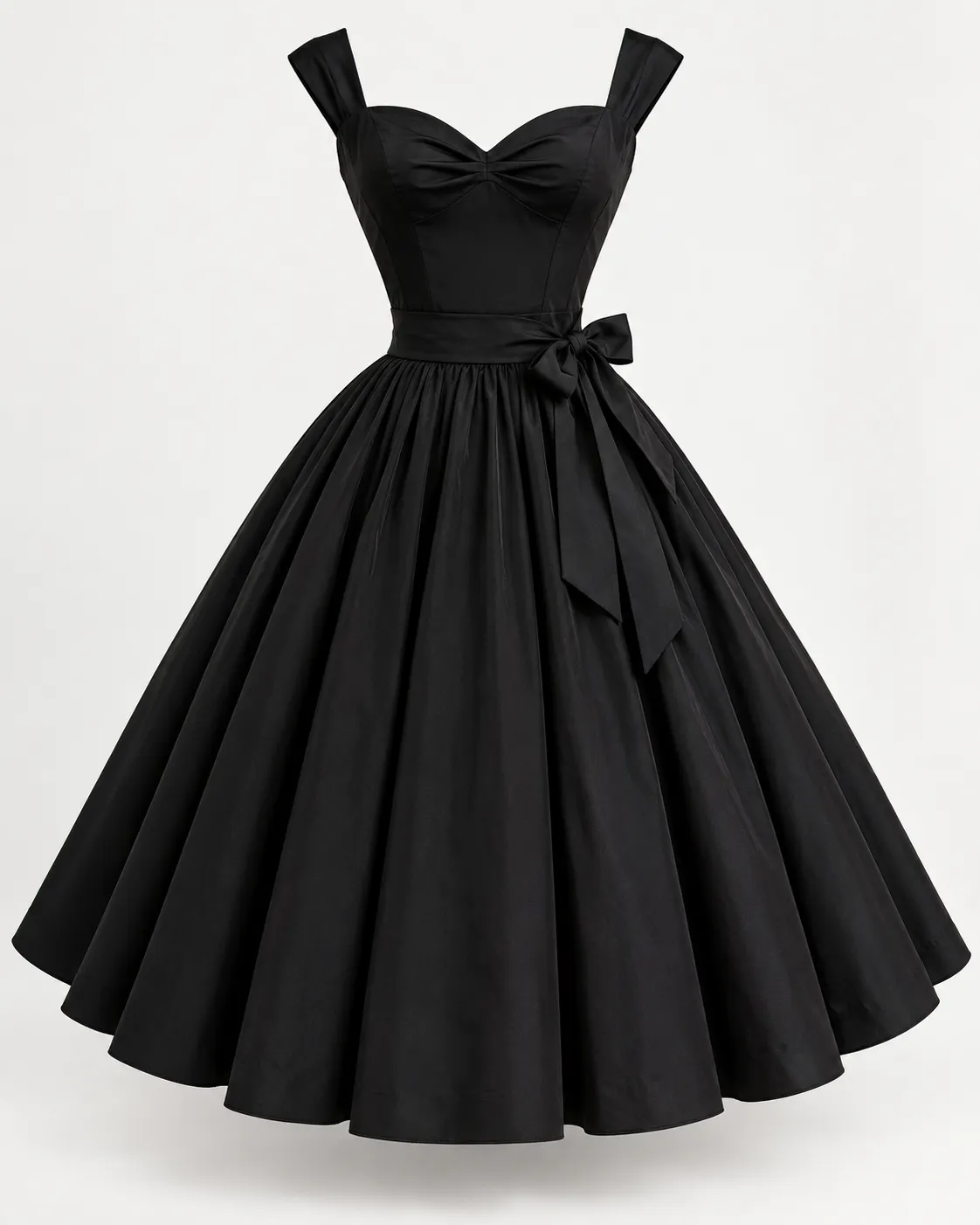 Black swing dress on a plain background