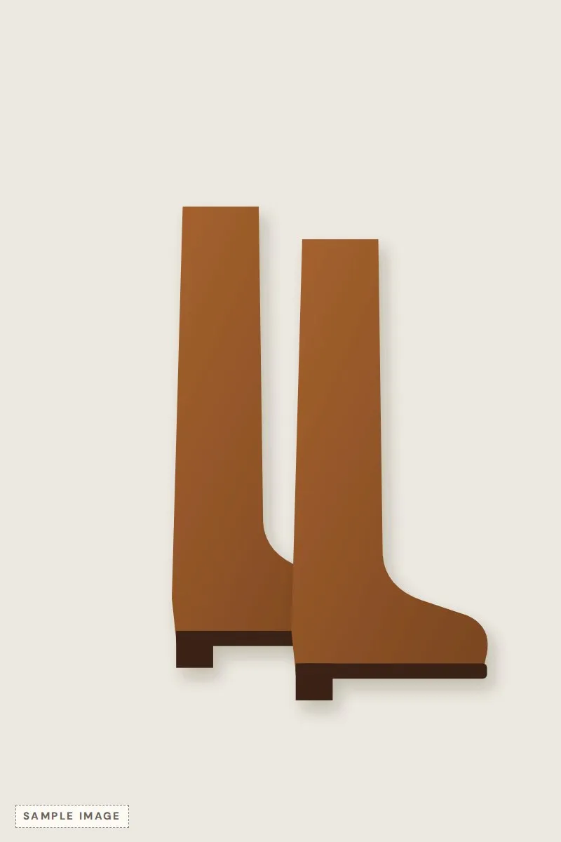 Cognac leather knee-high boots with a low block heel